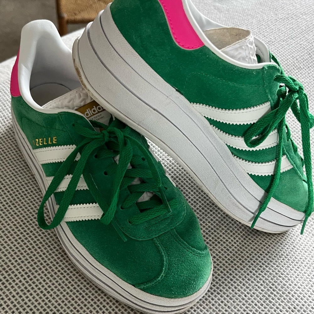 adidas Green White Pink Gazelle Low-Top Sneakers - Picture 2 of 6